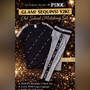 🖤 PINK Victoria’s Secret Sequin Tee & Legging Set 🖤